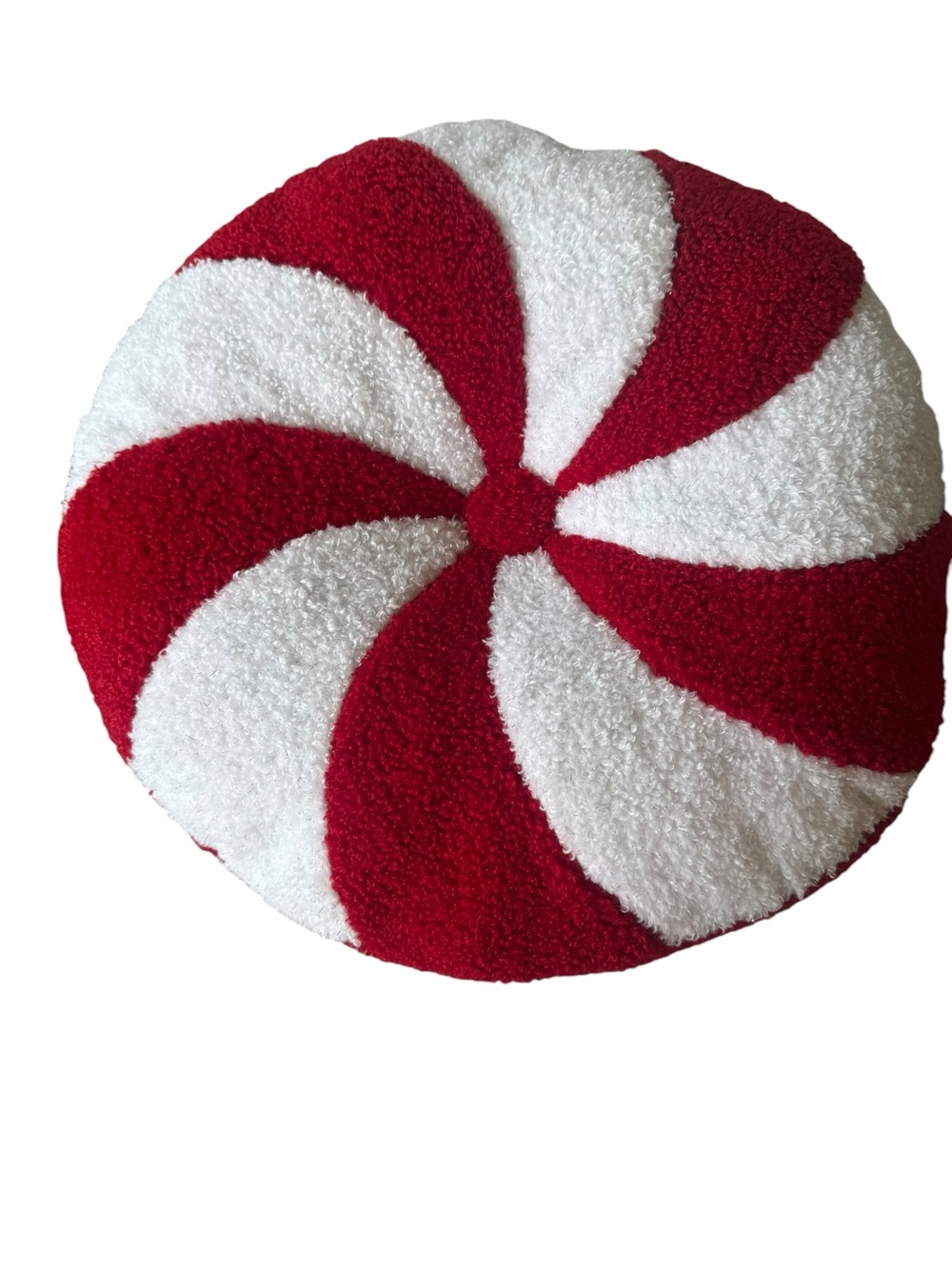 Red White Peppermint Swirl Christmas Pillow 16 Inch